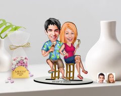 Kişiye Özel Sevgililer Karikatürlü 3D Ahşap Biblo ve Çikolatalı Kalp Bonbon Draje Hediye Seti-51