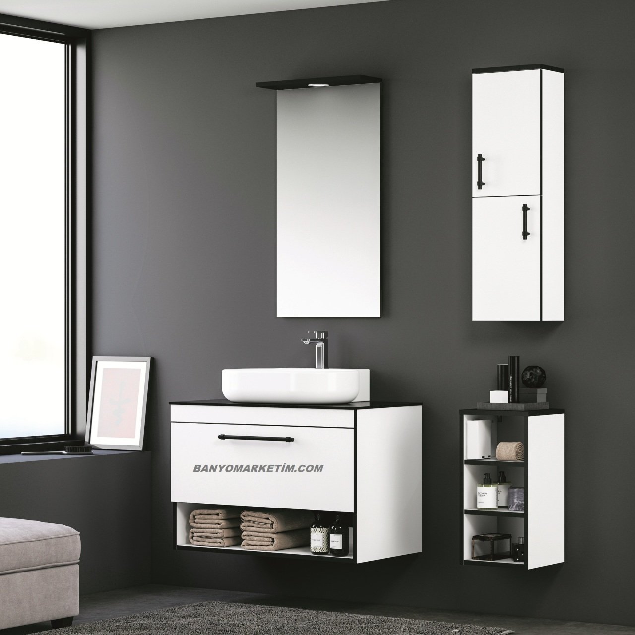 Orka Knidos 90 30 Banyo Dolabi Beyaz Alt Yan Boy Dolabi Dahildir