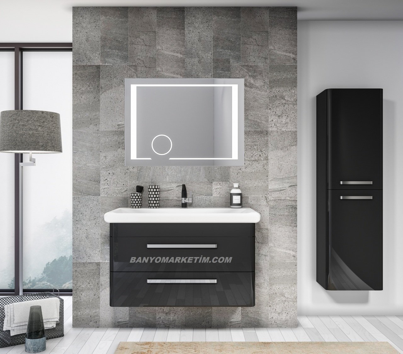Orka Rose 95 Banyo Dolabi Led Aynali Siyah Boy Dolabi Harictir