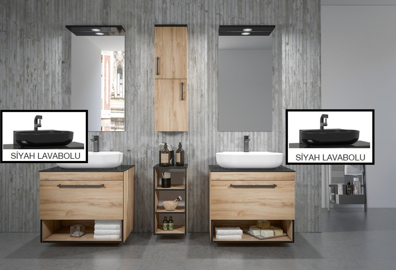 Orka Knidos 70 30 70 Banyo Dolabi Legnano Siyah Lavabolu Beyaz