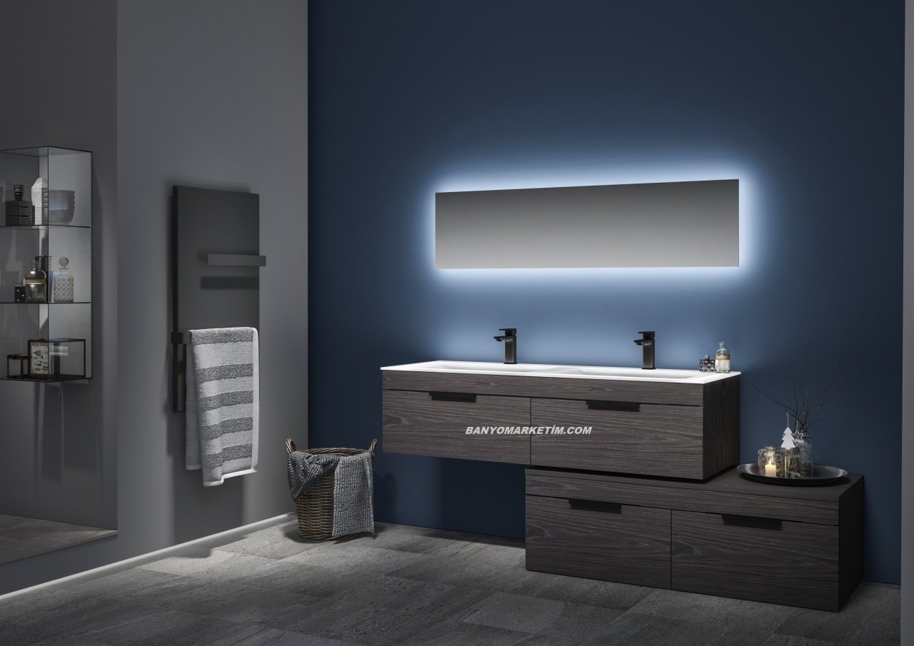 Orka Neon 140 Banyo Dolabi Cift Lavabolu Alt Hareketli Dolap