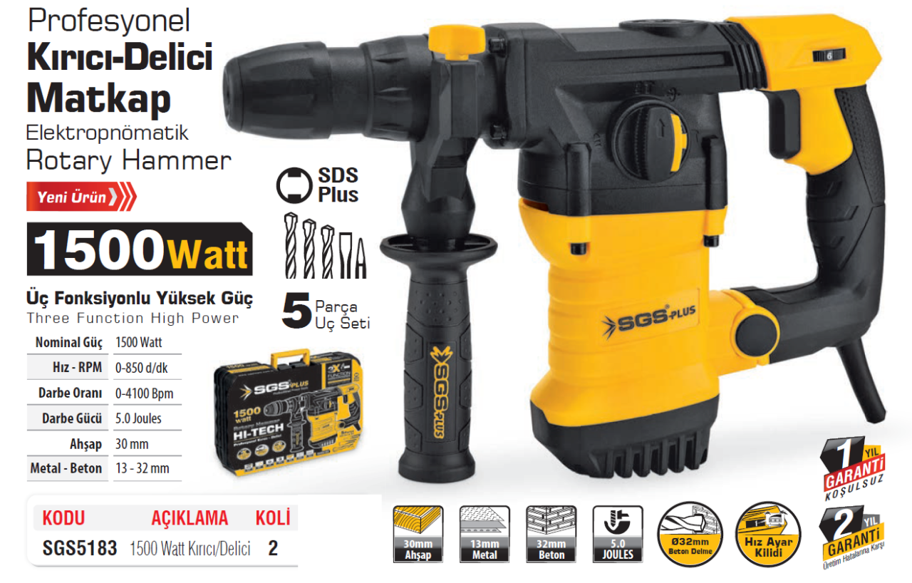 Sgs 5183 Kirici Delici Matkap 1500 Watt Sgs 5183 Kirici Delici Matkap 1500 Watt