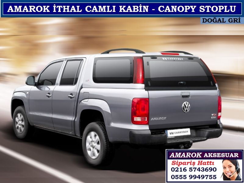 amarok ithal camli kabin canopy stoplu dogal gri amarok aksesuarlari
