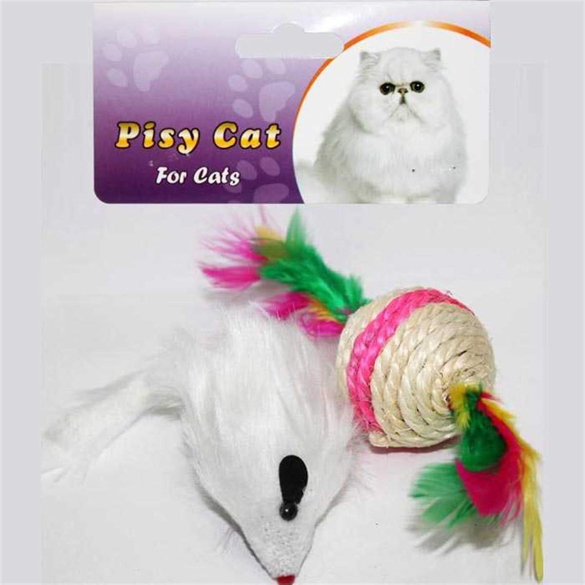 Pisy Cat Beyaz Fare Tüylü Top Kedi Oyuncağı Petza
