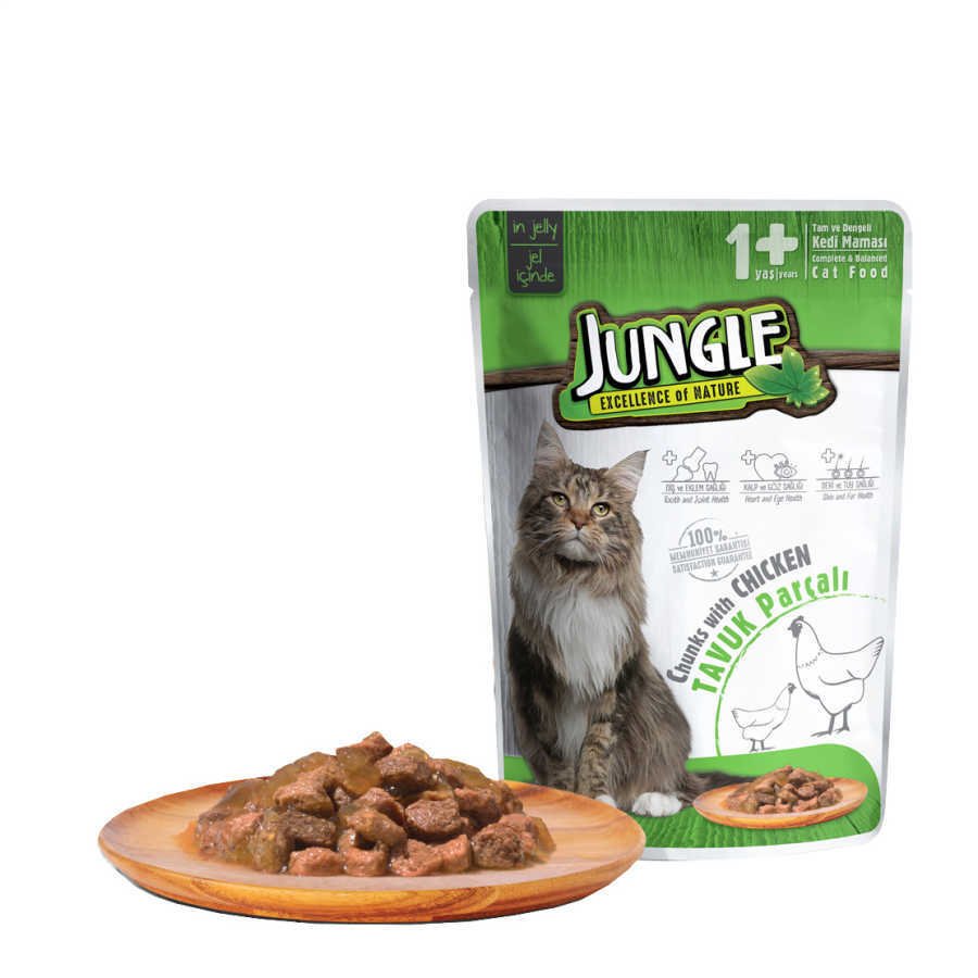 Jungle Pouch Kedi Tavuklu Jöleli Yaş Mama 100 gr. Petza