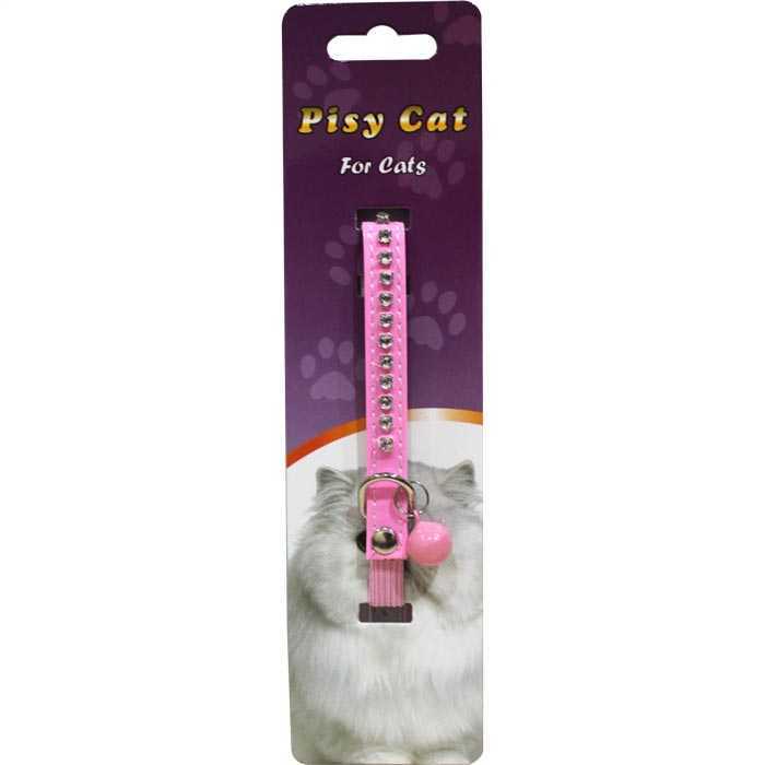 Pisy Cat Taşlı Zilli Pembe Kedi Boyun Tasması 30 Cm Petza
